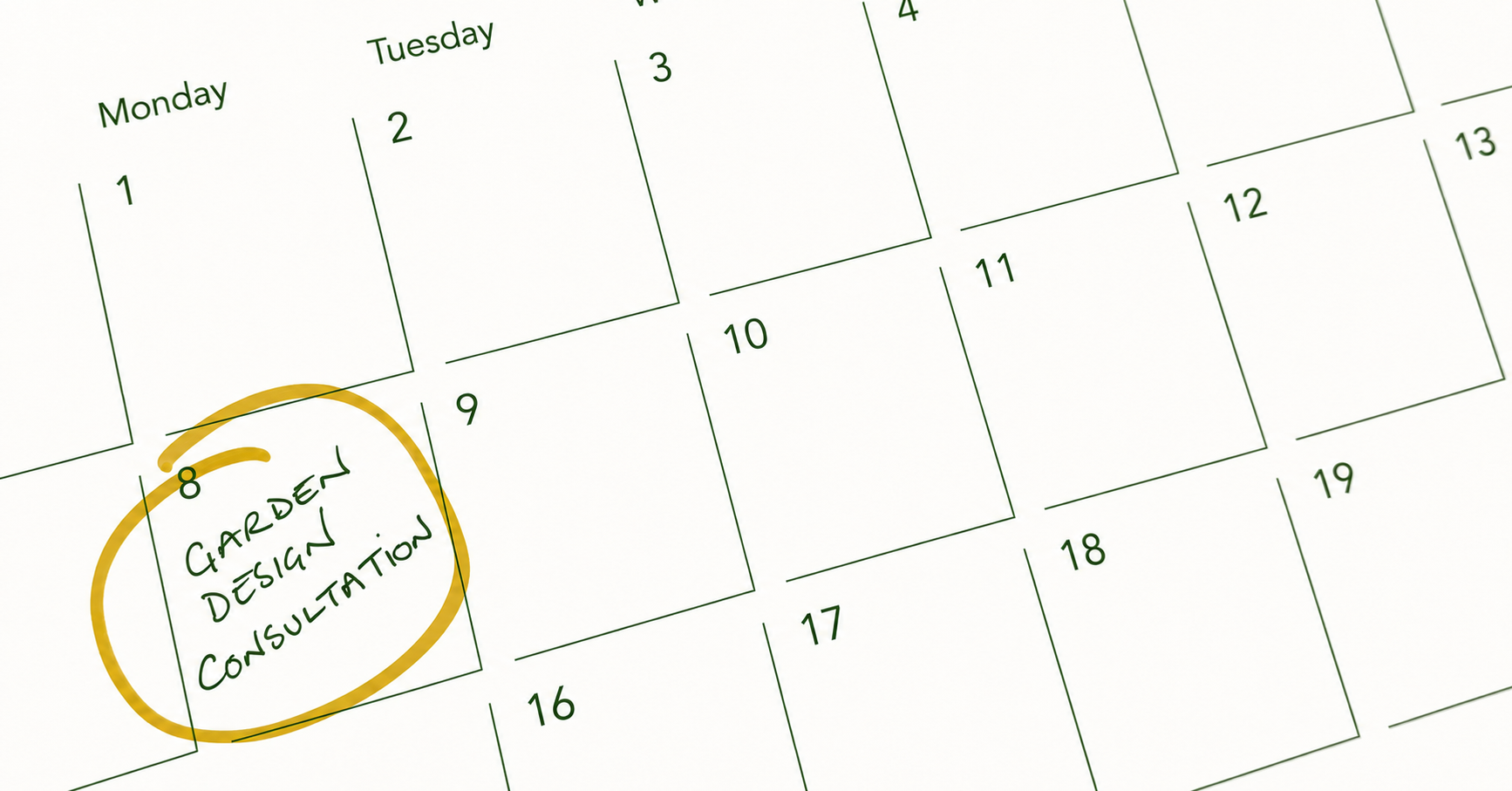 An image of a calendar with a date highlighted to show the importance of planning your garden makeover